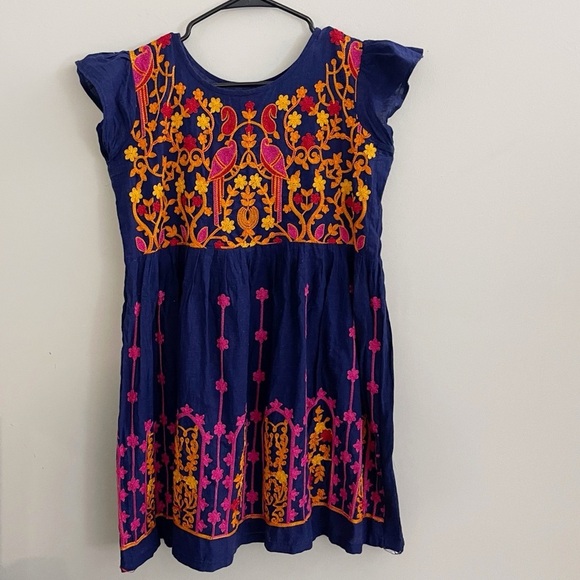 Dresses & Skirts - Bohemian embroidered ruffle shoulder cotton dress hippie festival